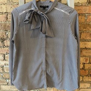 Blue Patterned Bow Banana Republic Blouse